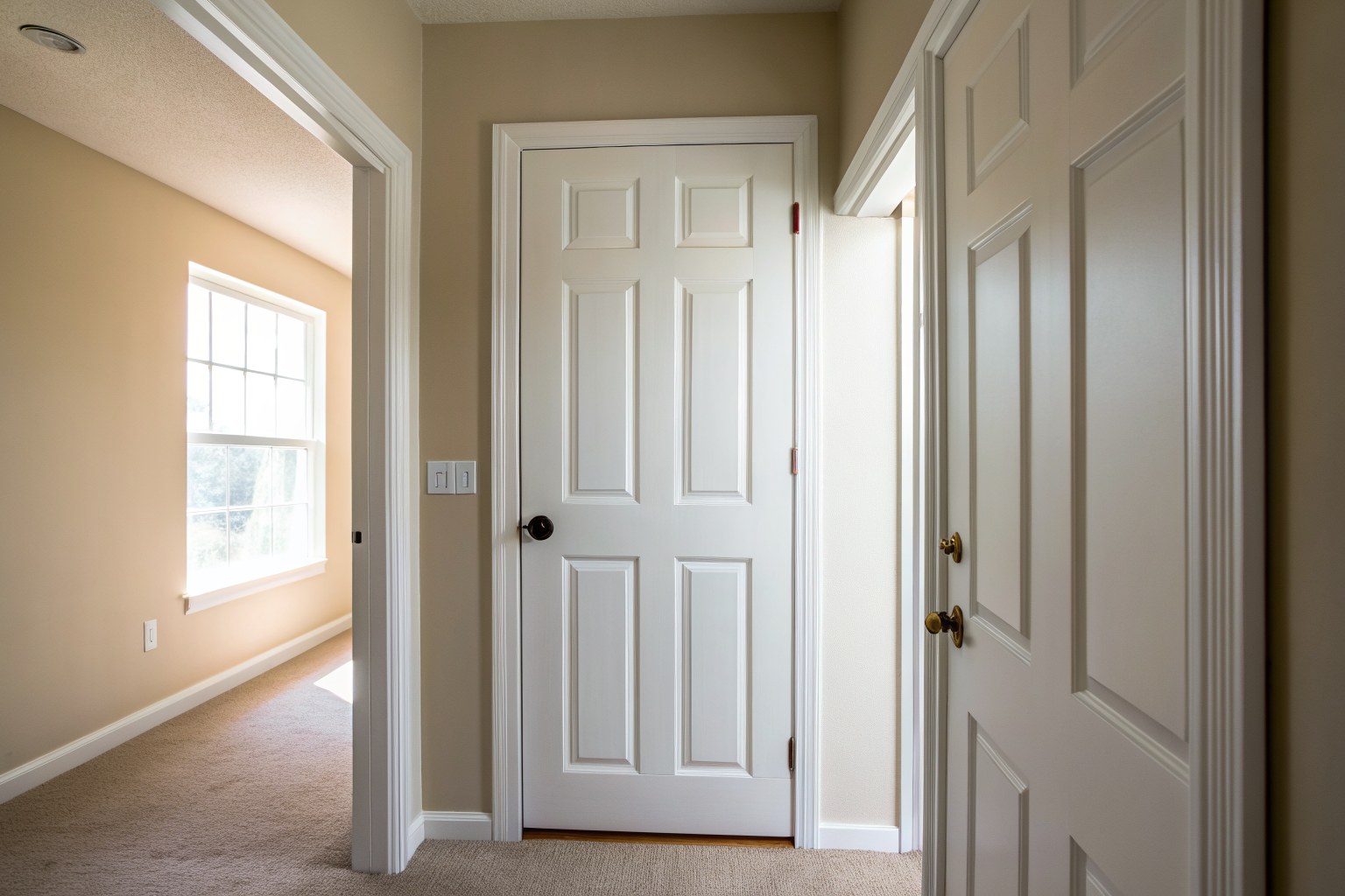 White six-panel interior door in a hallway